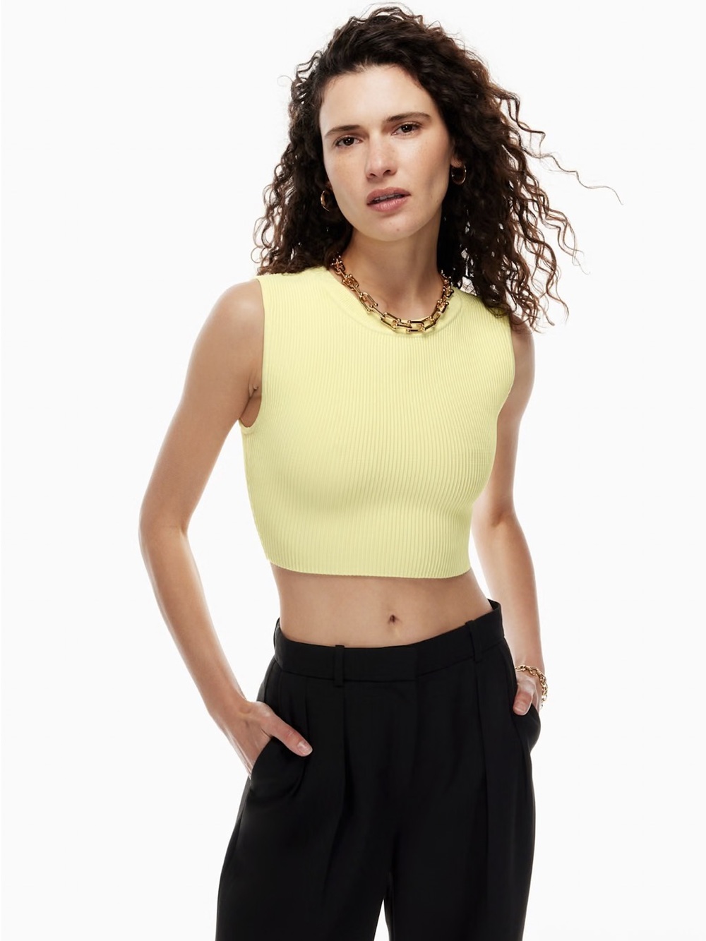 Babaton Ribbed Crew Neck Sweater Vest in Yellow